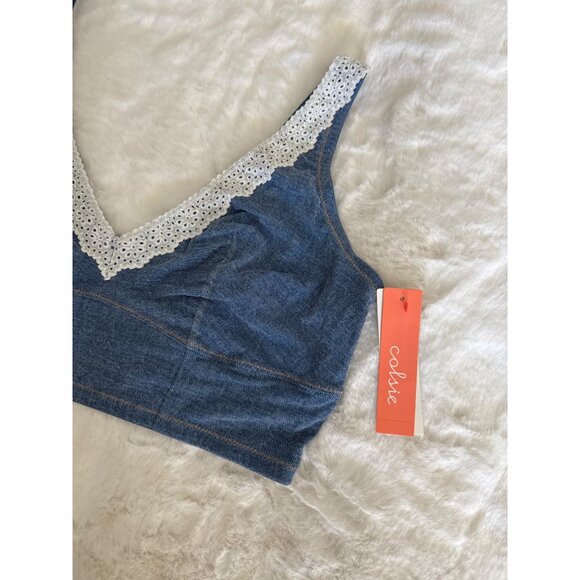 Colsie Women's Denim Blue Scoop Longline Bralette top XL - Picture 3 of 4